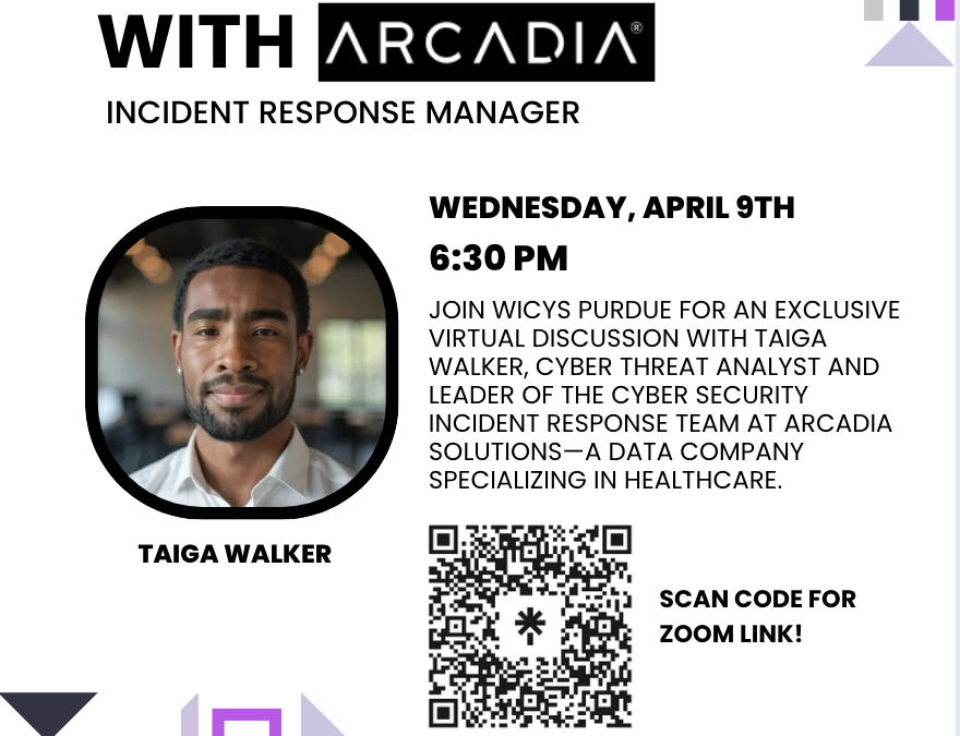 WiCyS Purdue Student Chapter : Arcadia Discussion w/ CSIRT Manager (Taiga Walker)